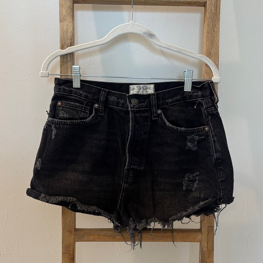 Free People Black Distressed Denim Shorts